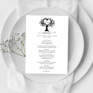 Simple Black & White Monogram Heart Tree Wedding Menu