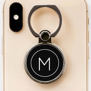 Simple Black & White Monogram Initial Phone Ring Stand