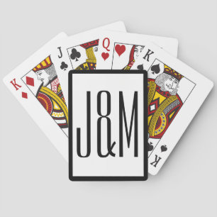 Simple Black White Monogram Initials Poker Cards