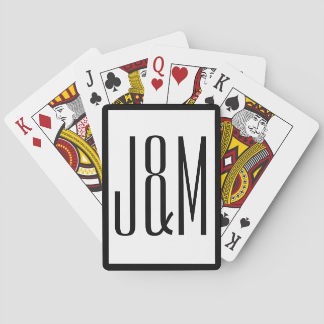 Simple Black White Monogram Initials Poker Cards (Back)
