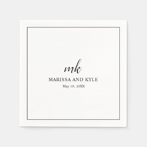 Simple Black White Monogram Modern Elegant Wedding Napkins