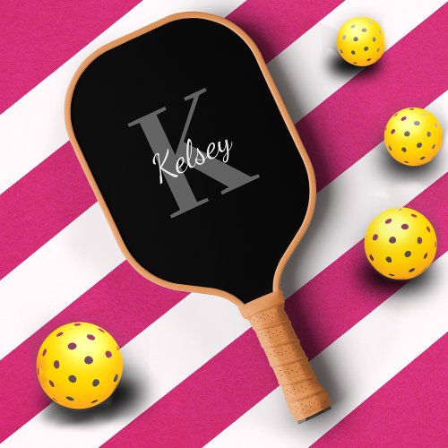 Simple Black  White Monogram Monogrammed Initials Pickleball Paddle