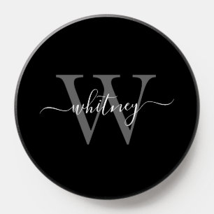 Simple Black & White Monogram Name & Initial PopSocket