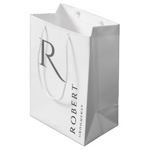 Simple Black White Monogram Personalized Groomsmen Medium Gift Bag