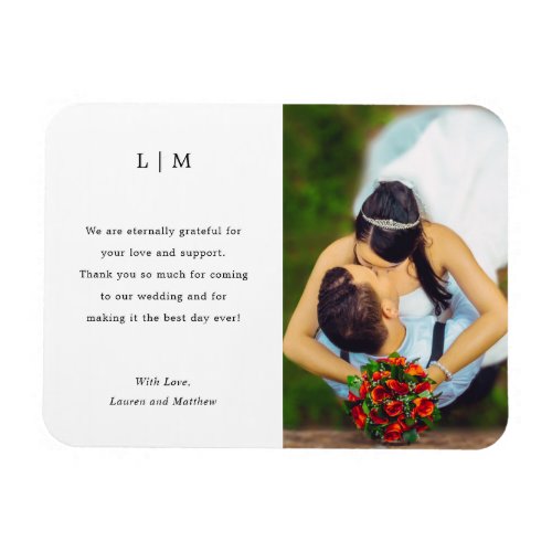 Simple Black White Monogram Photo Wedding Magnet