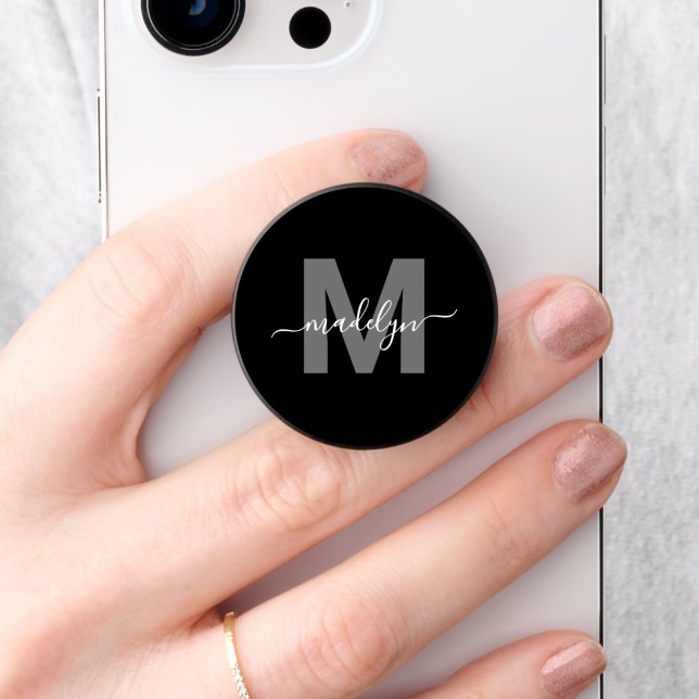 Simple Black White Monogram PopSocket (Simple Black White Monogram PopSocket)