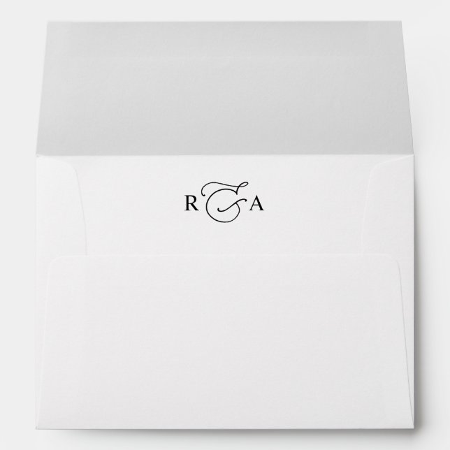 Simple Black White Monogram Return Address Wedding Envelope (Back (Bottom))