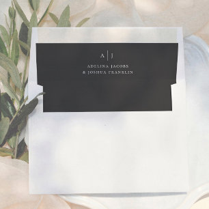 Simple Black & White Monogram Wedding Envelope Liner