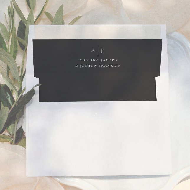 Simple Black & White Monogram Wedding Envelope Liner (Creator Uploaded)