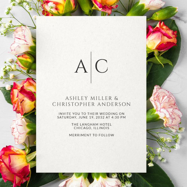 Simple Black & White Monogram Wedding Invitation (Creator Uploaded)