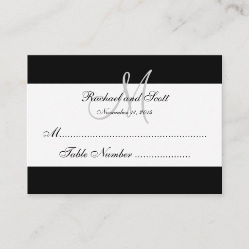 Customizable Simple Black White Monogram Wedding Seating Card Business Card