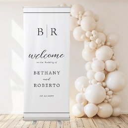 Simple Black White Monogram Wedding Welcome Retractable Banner