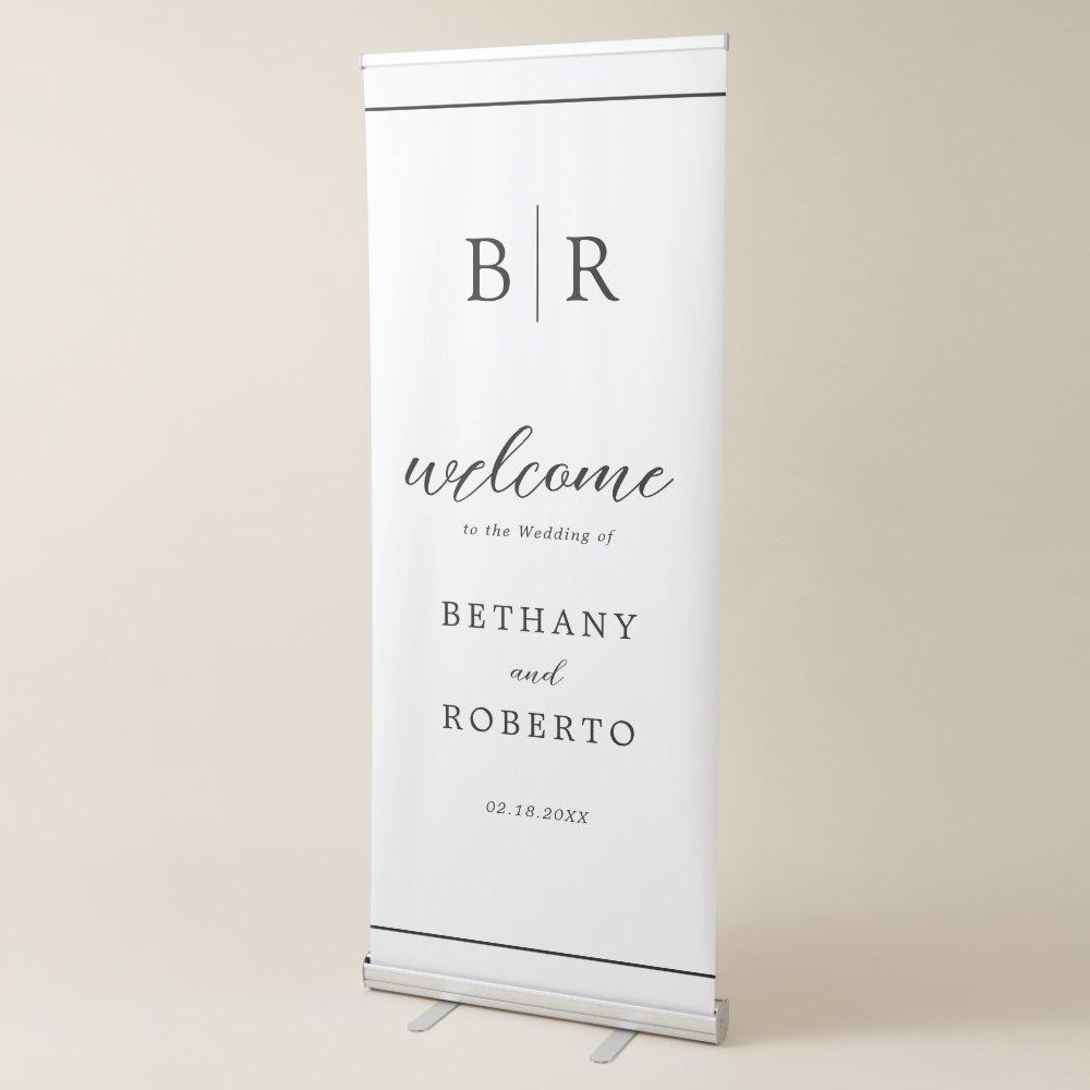 Disover Simple Black White Monogram Wedding Welcome Retractable Banner