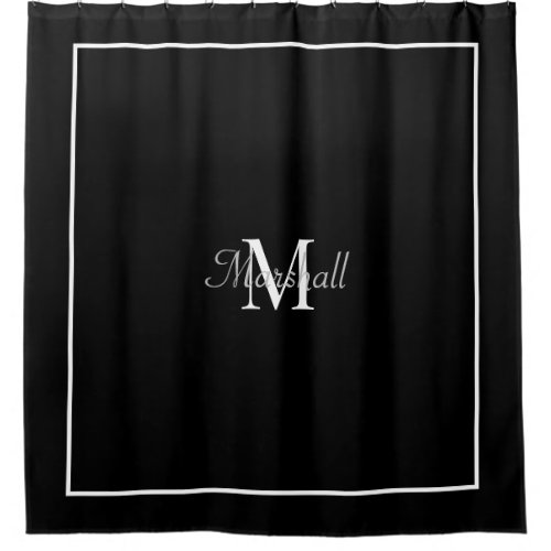 Simple Black  White Monogrammed Shower Curtain