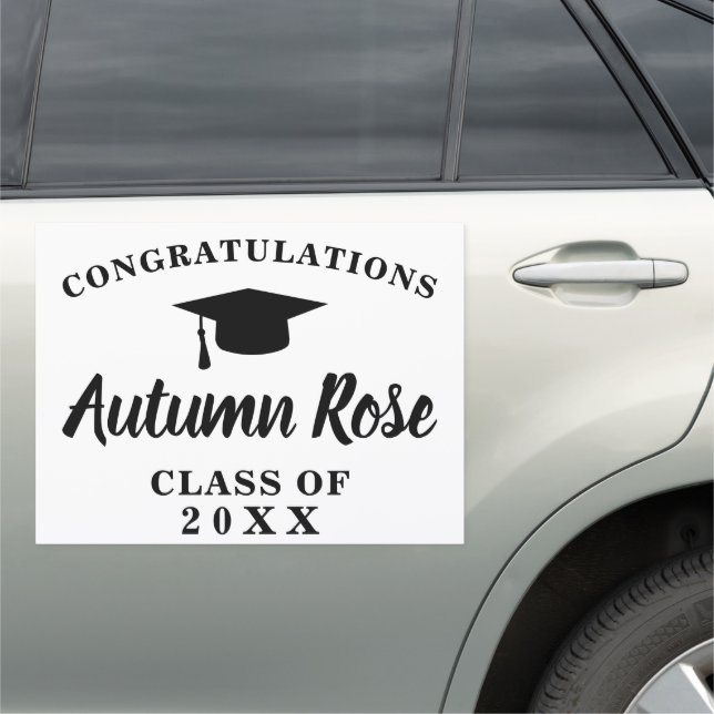 Simple Black White Mortar Board Modern Graduation Car Magnet (In Situ)