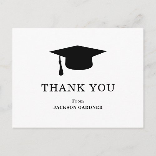 Simple Black White Mortar Board Modern Graduation Postcard