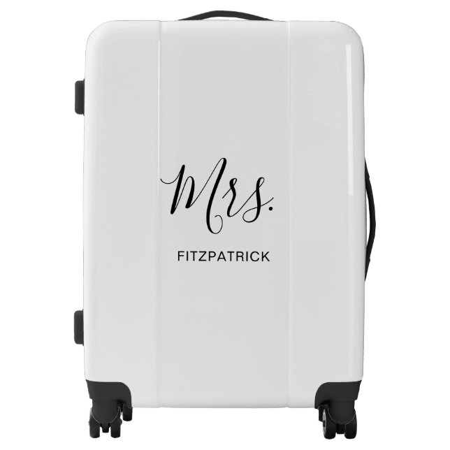 Simple Black White Mrs Last Name Newlywed Bride Luggage (Front)
