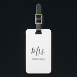 Simple Black White Mrs Last Name Newlywed Bride Luggage Tag<br><div class="desc">Simple luggage tag with "Mrs." in an elegant script along with your last name in black over a white background.  This modern luggage tag makes the perfect wedding gift for a newlywed bride for her honeymoon.</div>