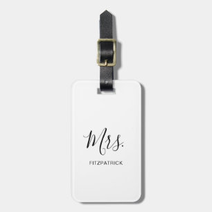 Simple Black White Mrs Last Name Newlywed Bride Luggage Tag