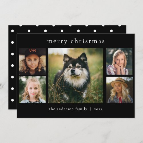 Simple Black  White Multi Photo Merry Christmas Holiday Card