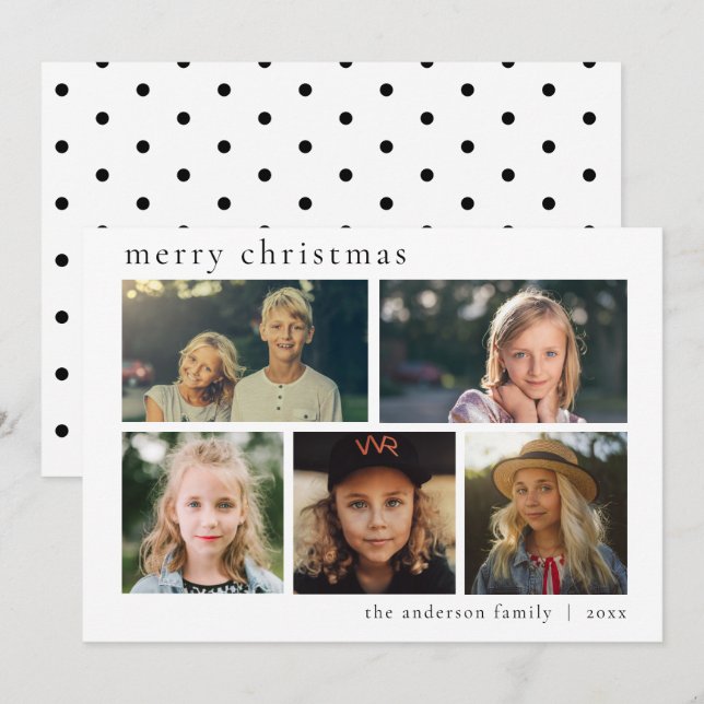 Simple Black & White Multi Photo Merry Christmas Holiday Card (Front/Back)