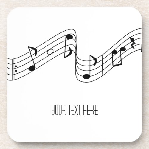 Simple Black White Music Notes Custom Name Beverage Coaster