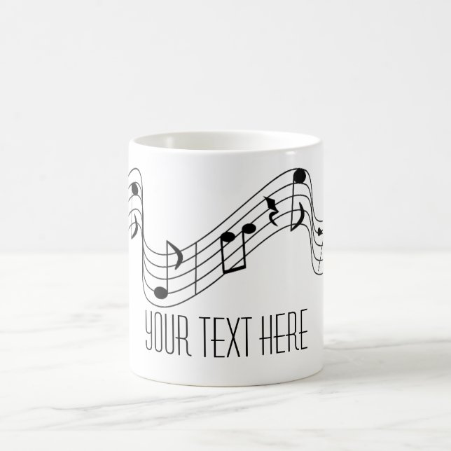 Simple Black White Music Notes Custom Name Coffee Mug (Center)