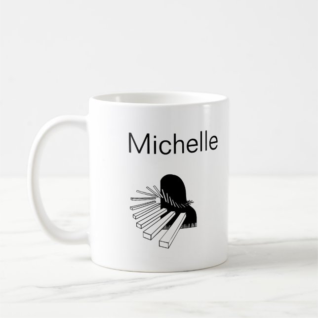 Simple Black White Music Notes Custom Name  Coffee Mug (Left)