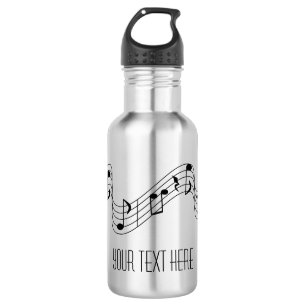 Simple Black White Music Notes Custom Name Coffee Stainless Steel Water Bottle
