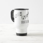 Simple Black White Music Notes Custom Name Travel Mug (Front Left)
