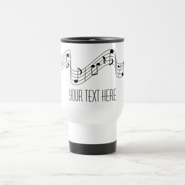 Simple Black White Music Notes Custom Name Travel Mug (Center)
