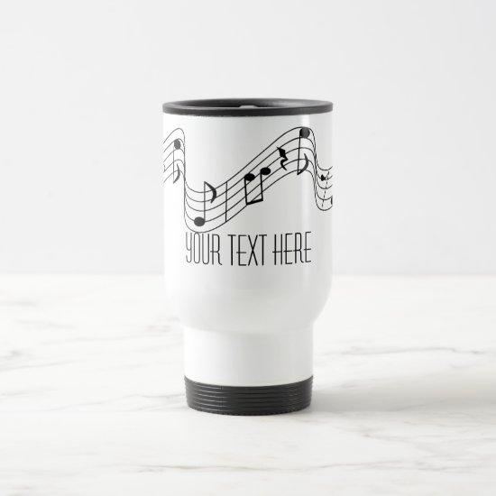 Simple Black White Music Notes Custom Name Travel Mug