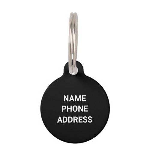 Simple black white Name monogram contact Info dog Pet ID Tag