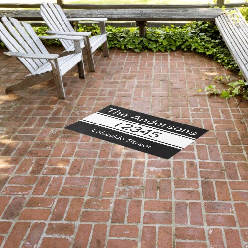 Simple Black White Name Street Address Template Outdoor Rug