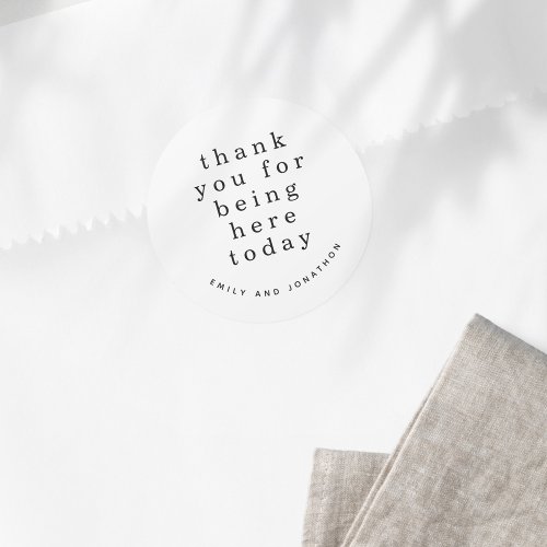 Simple Black White Names Thank You Wedding Classic Round Sticker