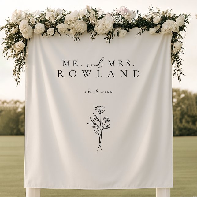 Simple Black & White Newlywed Last Name Wedding Tapestry (Creator Uploaded)