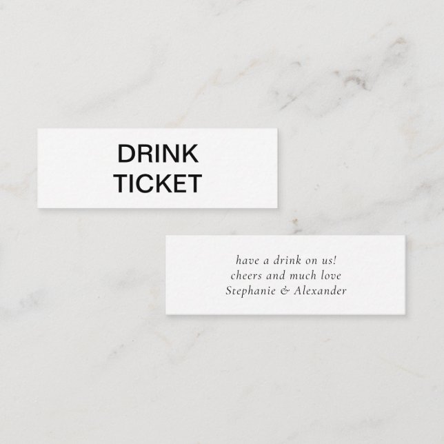 Simple Black White Newlywed Wedding Drink Ticket (Front/Back)