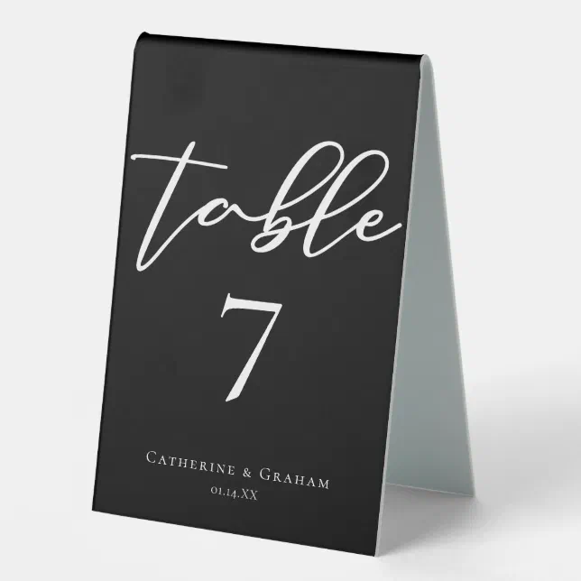 Simple Black White Number Modern Wedding Table Tent Sign Zazzle