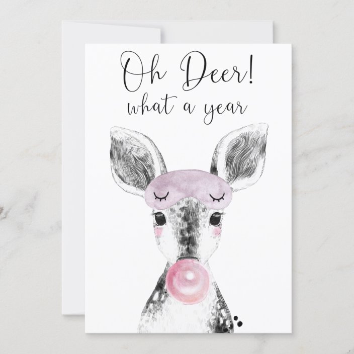 Simple Black & White Oh Deer What A Year Quote Holiday Card | Zazzle.com