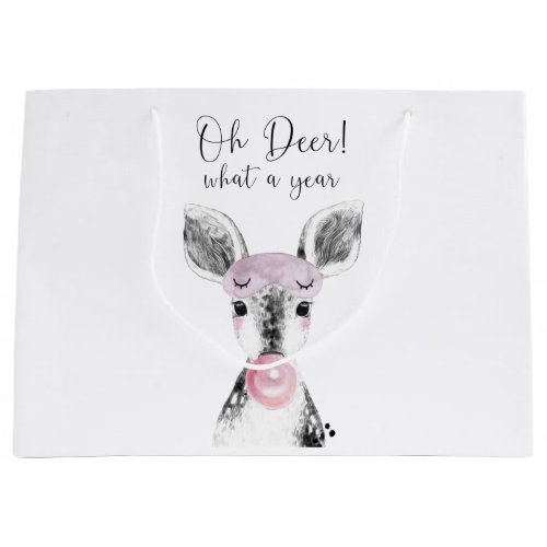 Simple Black  White Oh Deer What A Year Quote Large Gift Bag