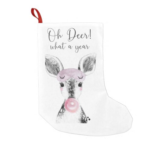 Simple Black  White Oh Deer What A Year Quote Small Christmas Stocking