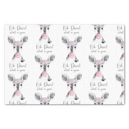 Simple Black  White Oh Deer What A Year Quote Tissue Paper