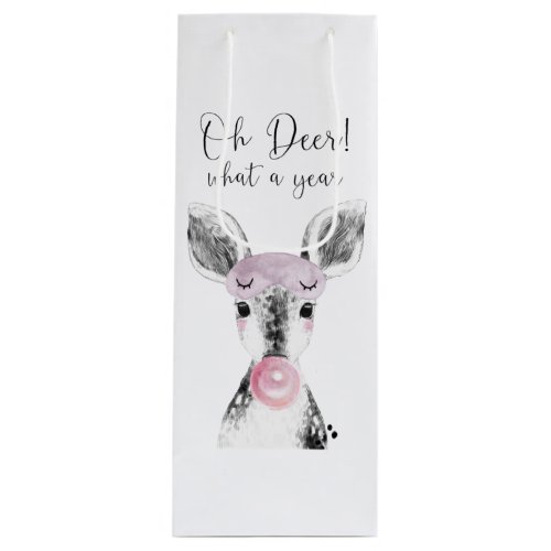 Simple Black  White Oh Deer What A Year Quote Wine Gift Bag