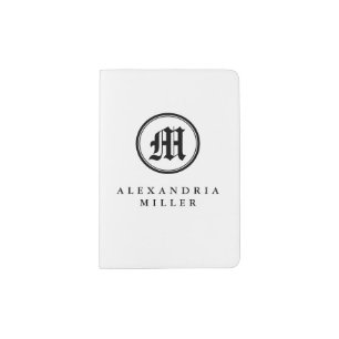 Simple Black & White Old World Monogram Medallion Passport Holder