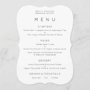 Simple Black White or Any Color Wedding Menu card