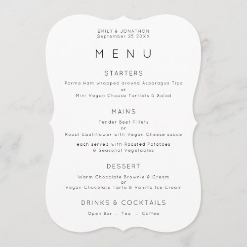 Simple Black White or Any Color Wedding Menu card