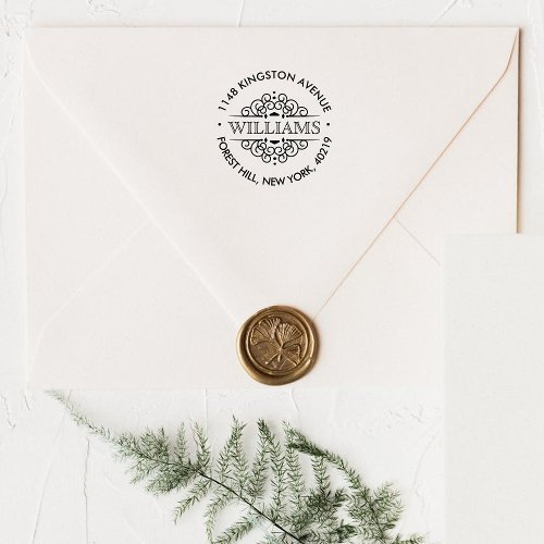 Simple Black  White Ornate Custom Return Address Rubber Stamp