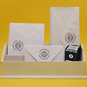 Simple Black & White Ornate Custom Return Address Self-inking Stamp