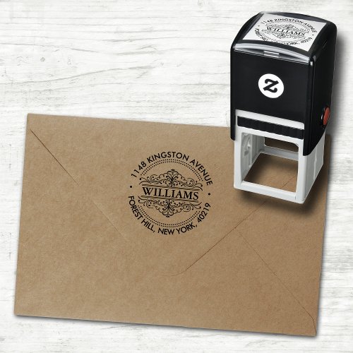 Simple Black  White Ornate Custom Return Address Self_inking Stamp