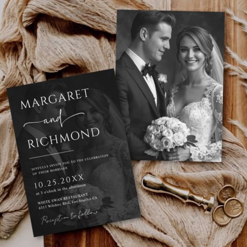 Simple Black & White Overlay Photo Elegant Wedding Invitation